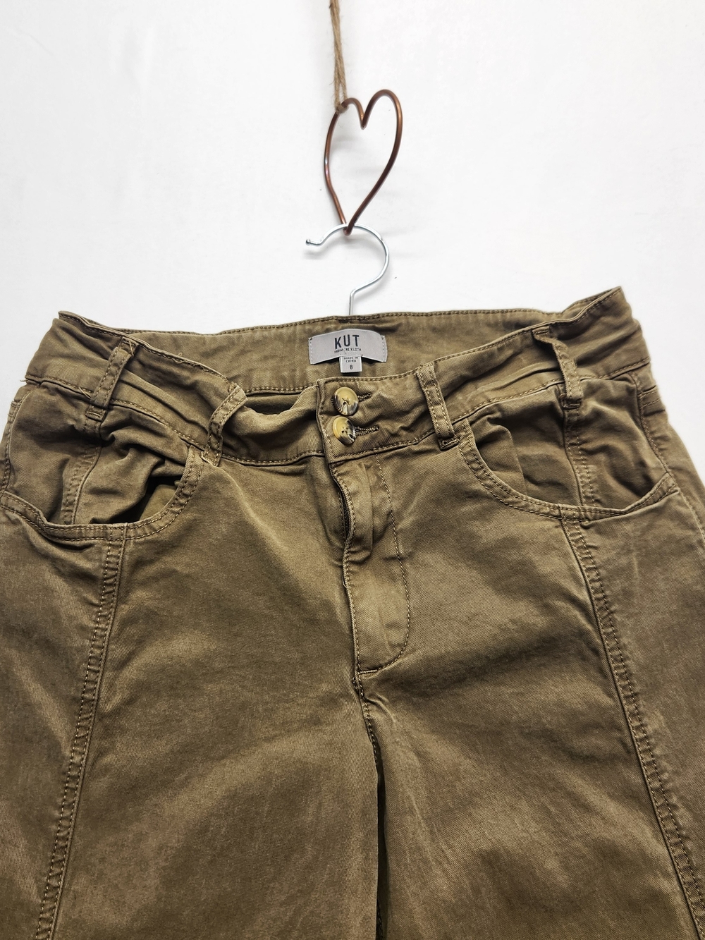 ⭐️KUT from the Kloth Charlotte High Rise Wide Leg Utility Pants Olive Green Sz 8 - Picture 2 of 16